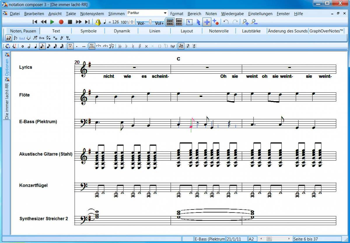 Notation Composer Notation Noten aus Midifiles Software