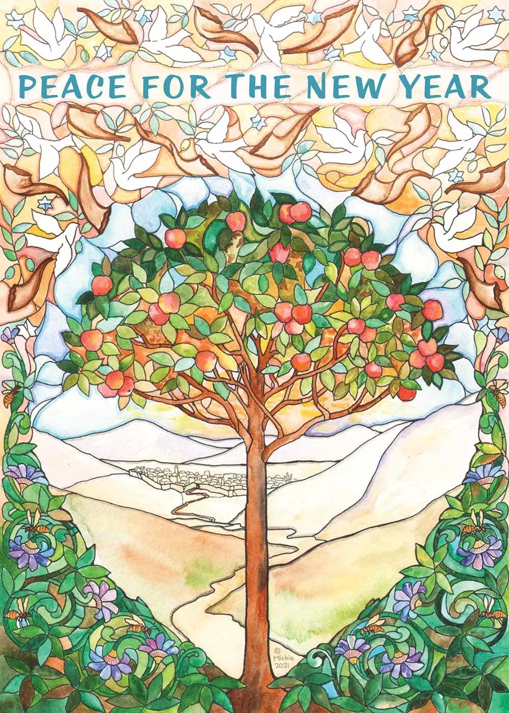 New Year Tree of Life Jewish New Year Card by Mickie Caspi