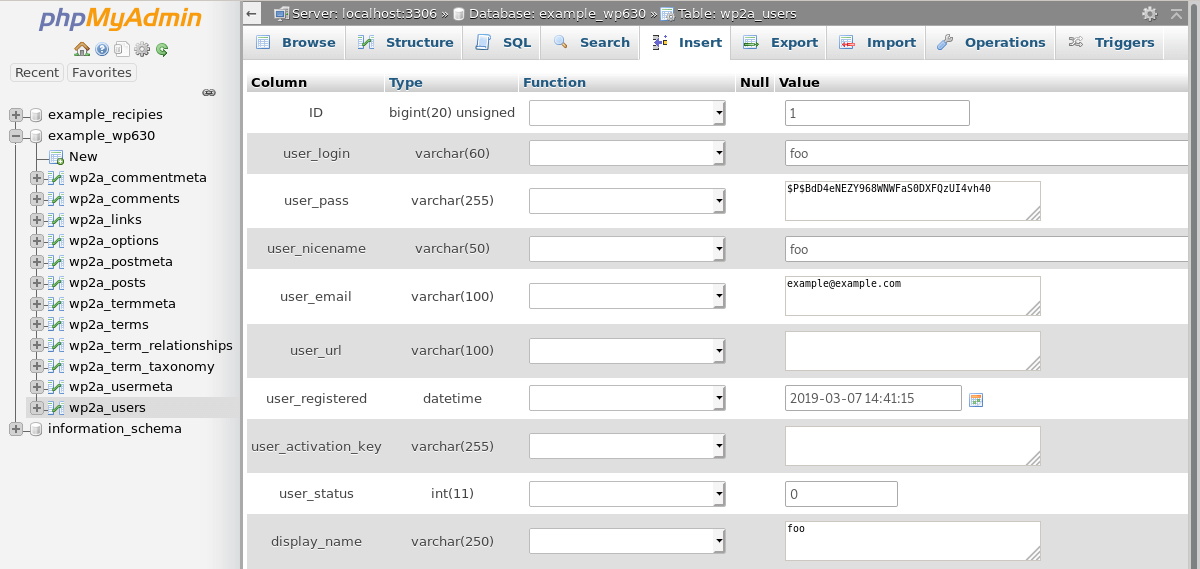 phpMyAdmin examples catalyst2