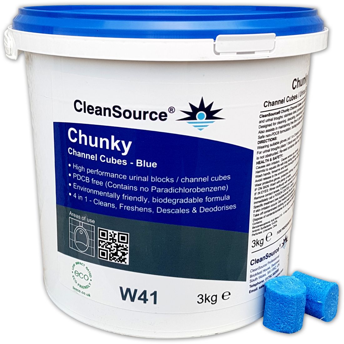 CleanSource® CHUNKY CHANNEL CUBES Urinal Blocks Blue 3Kg Bucket