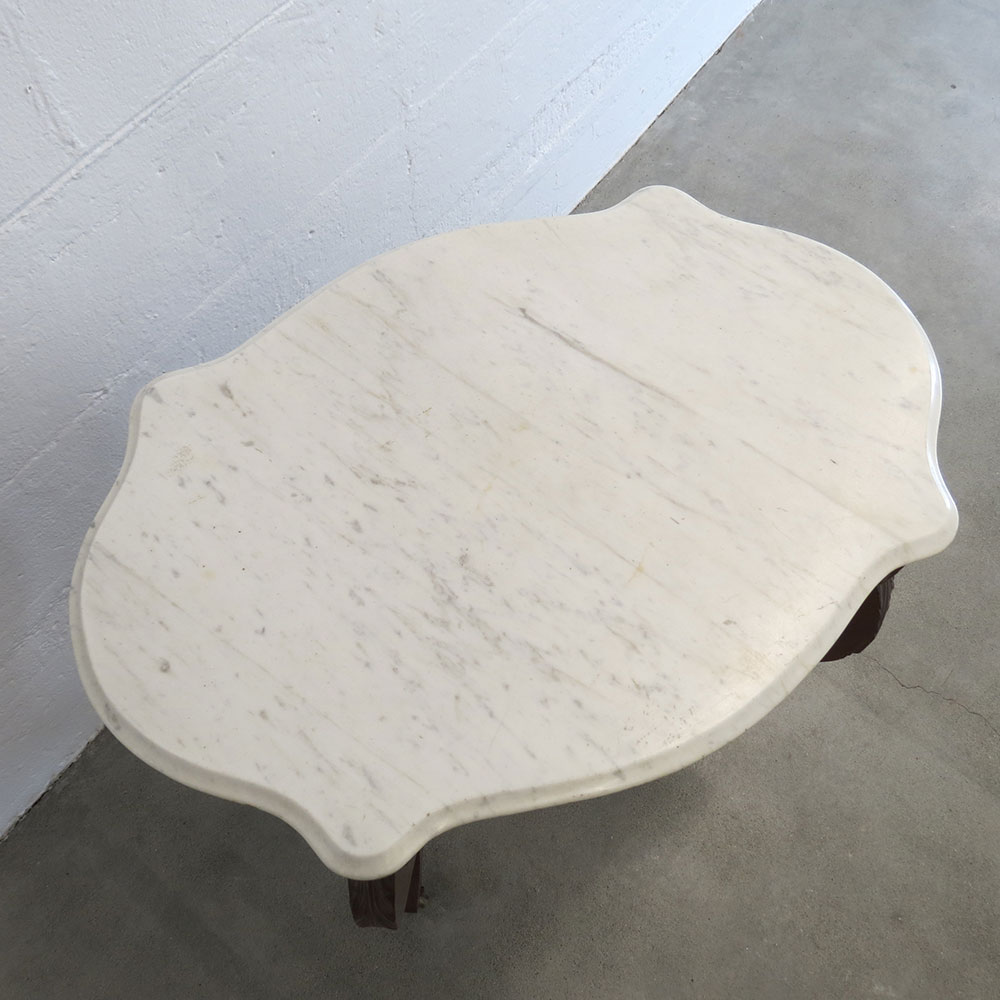 Antique Victorian Marble Turtle Top Walnut Parlor Table Catherine's Loft