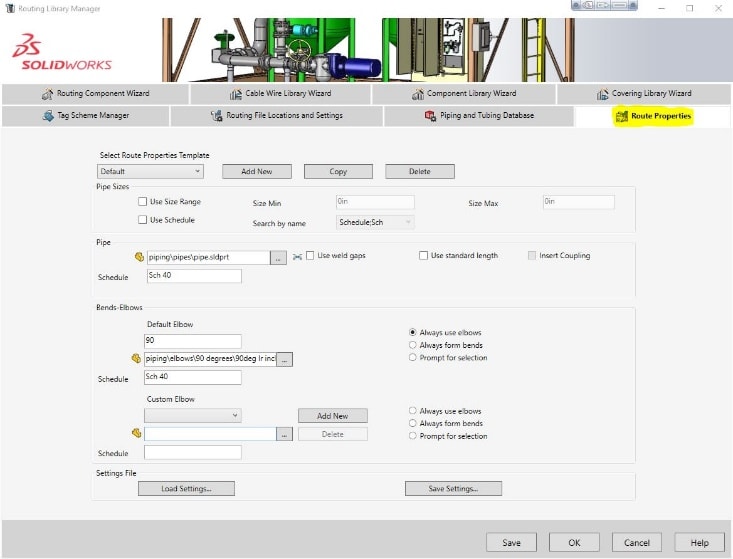 SOLIDWORKS Creating Route Specification Templates