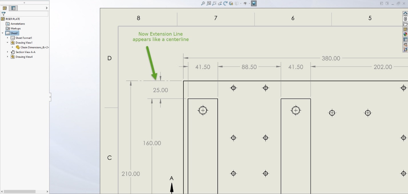 SOLIDWORKS Cleaning Up Drawings by Adjusting Dimension Extension Lines