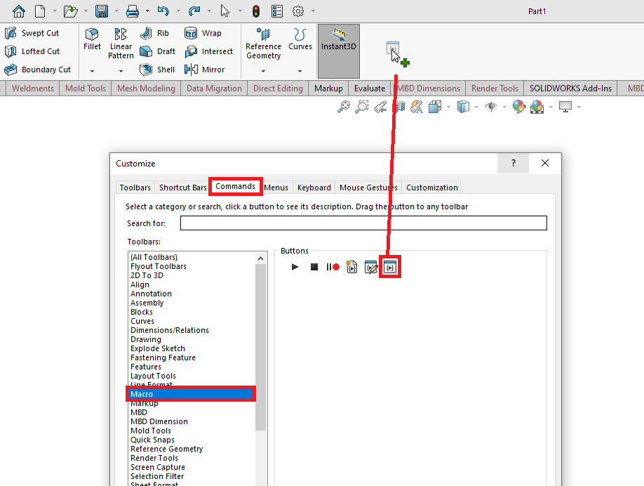Creating and Adding a Macro Button in SOLIDWORKS