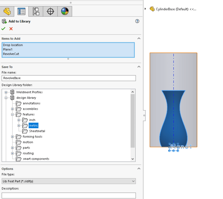 SOLIDWORKS Design Library Custom Library Features Computer Aided