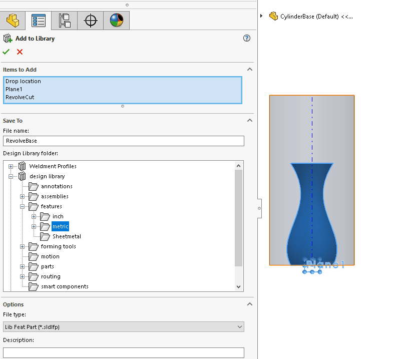 SOLIDWORKS Design Library Custom Library Features Computer Aided