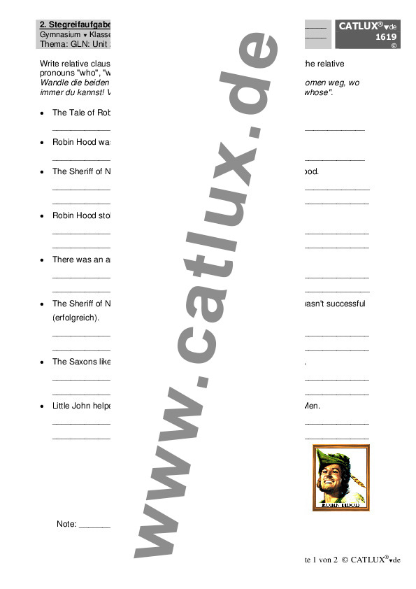 Extemporale/Stegreifaufgabe Englisch Unit 2 Relativ clauses; contact clauses (Gymnasium Klasse