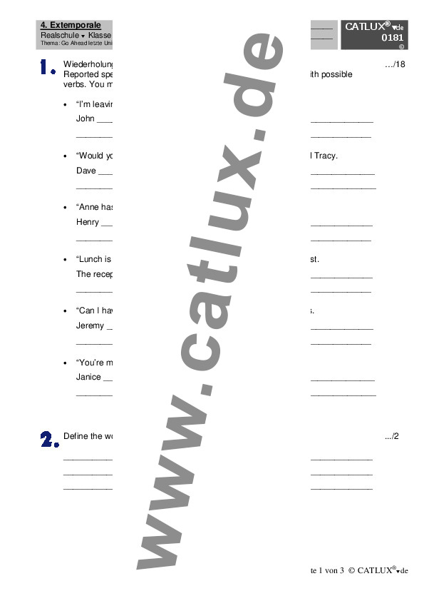 Extemporale/Stegreifaufgabe Englisch Go Ahead 9 letzte Unit, Reported