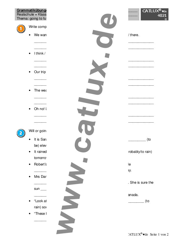 Grammatikübungen Englisch Grammatikübungen Englisch going to future