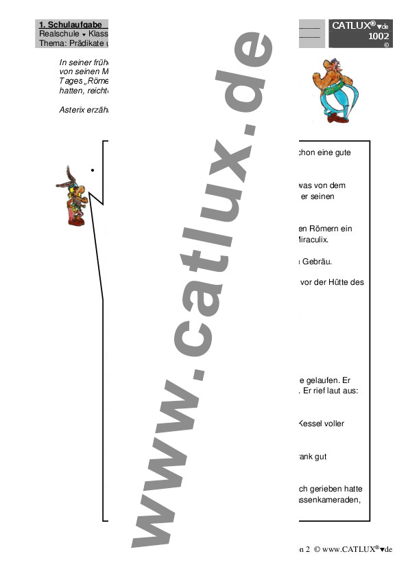 Schulaufgabe Deutsch Prädikate und gemischte Grammatik (Realschule