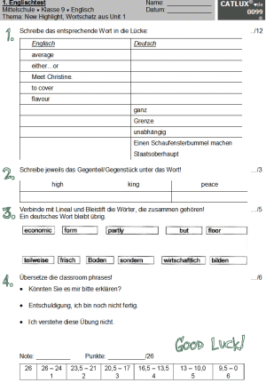 — beginne gleich mit deinen übungen auf yaclass! Proben Englisch Klasse 9 Mittelschule Catlux
