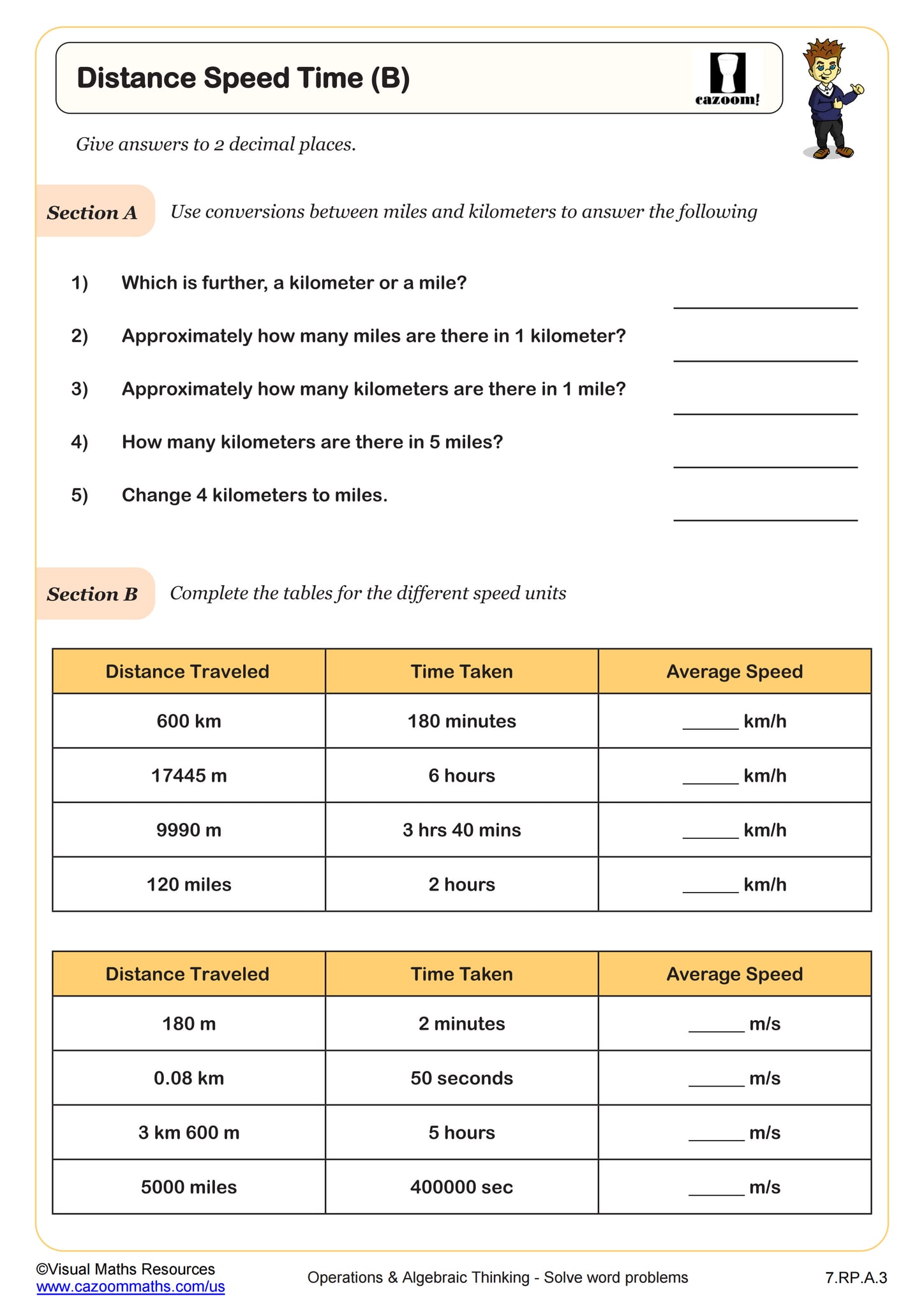 Distance-Time Graphs Worksheet | PDF Printable Algebra Worksheet