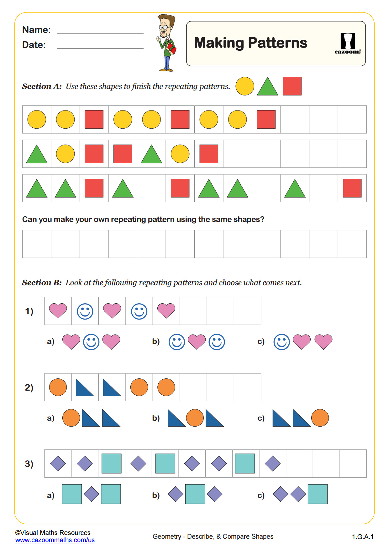 Making Patterns Fun and Engaging 1st Grade PDF Worksheets