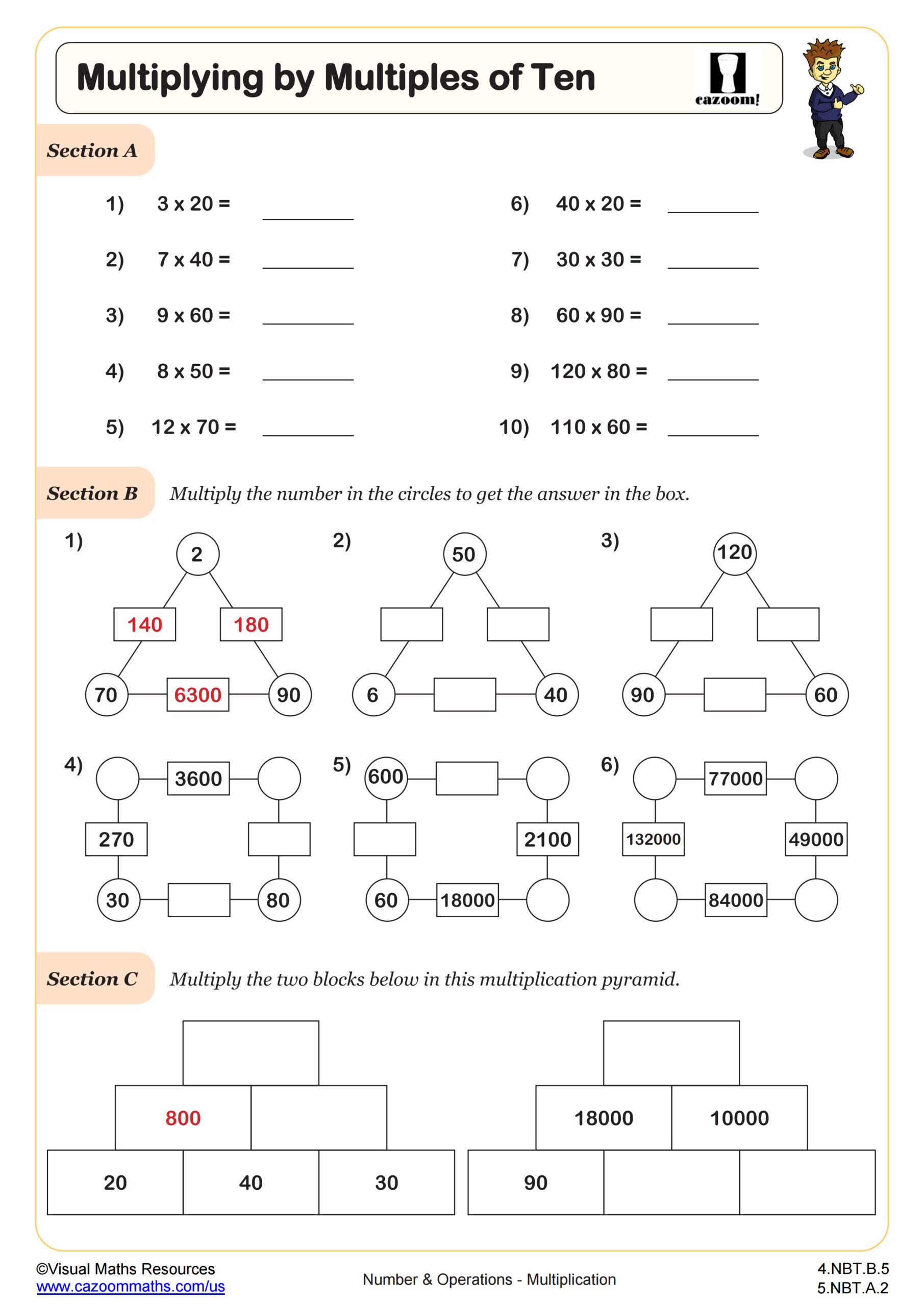 Multiplying by Multiples of Ten Worksheet | PDF Printable Number