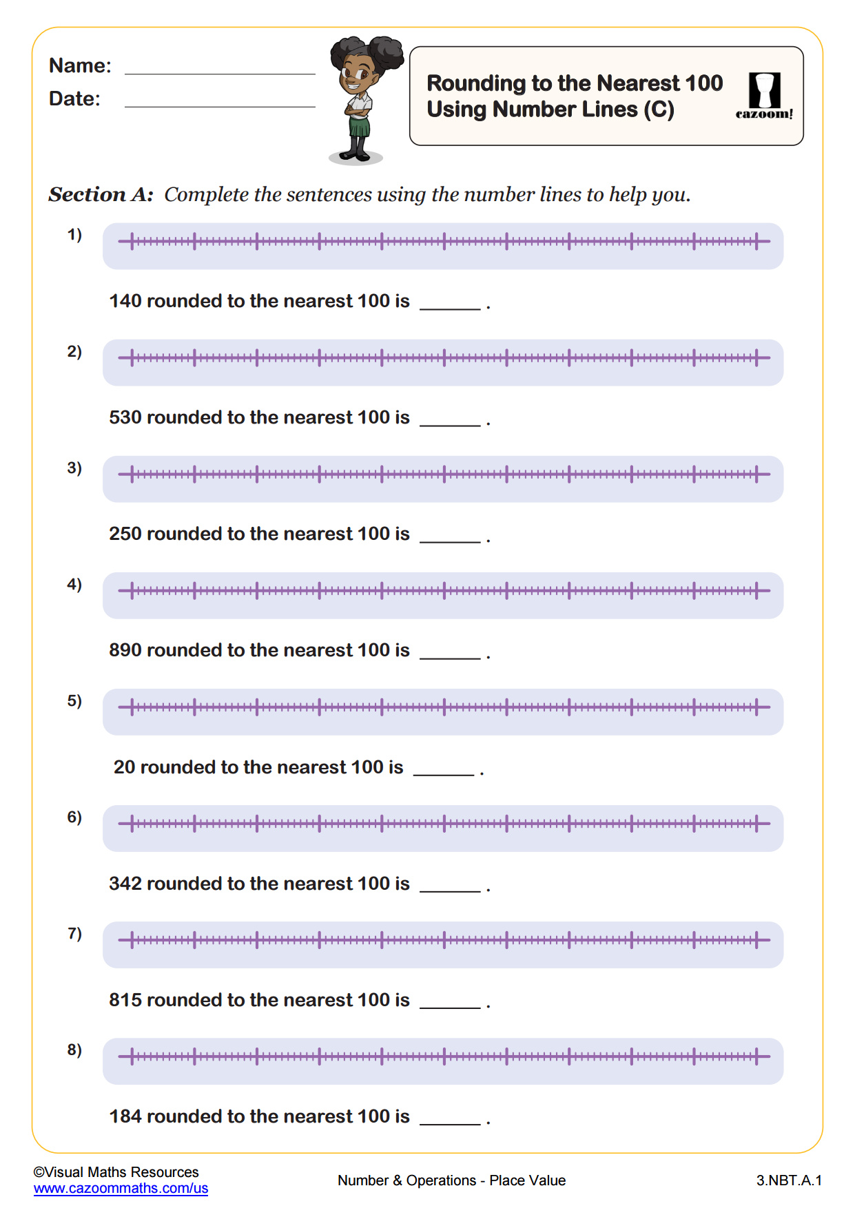 Rounding Numbers to the Nearest 100 Using Number Lines (C) | Fun and