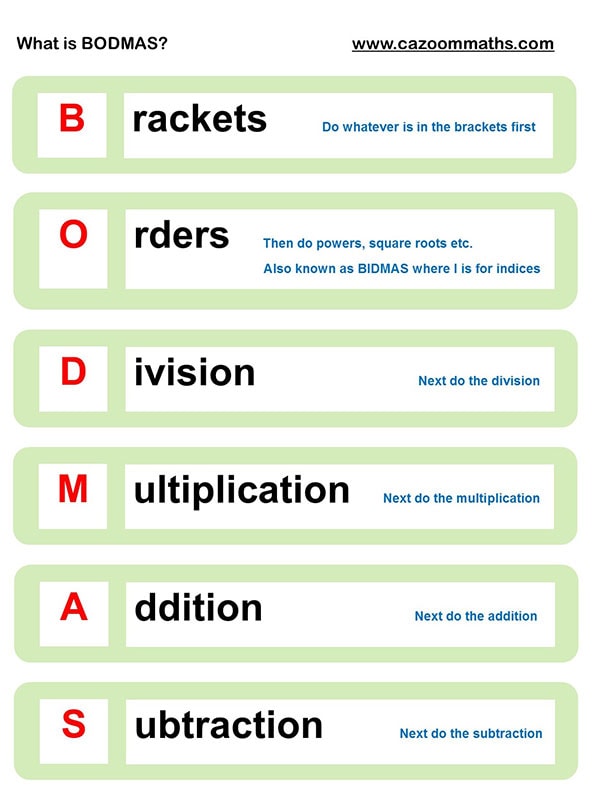 Printable BODMAS Worksheets Cazoom Maths Worksheets