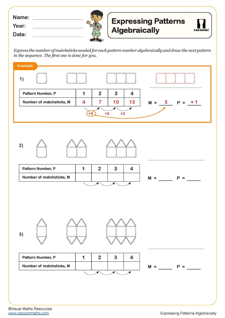Expressing Patterns Algebraically Worksheet Fun and Engaging Year 6 PDF Worksheets