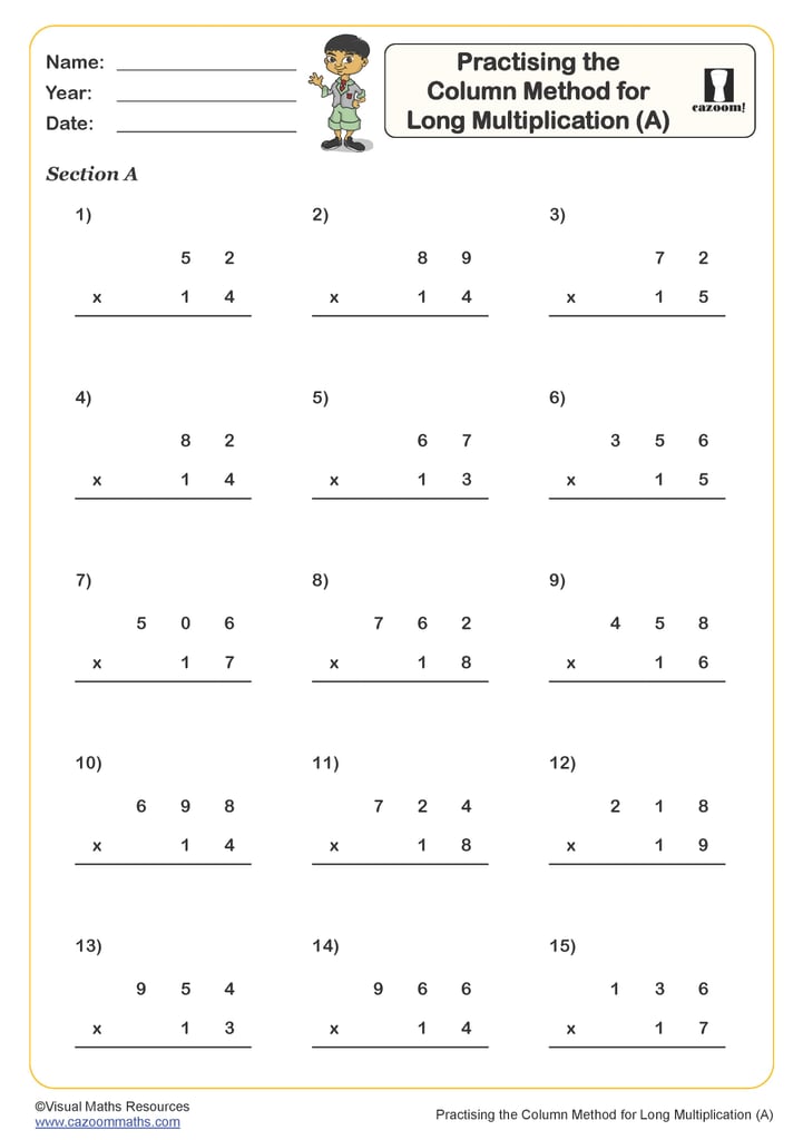 Practising the Grid Method for Short Multiplication (B) Worksheet | PDF