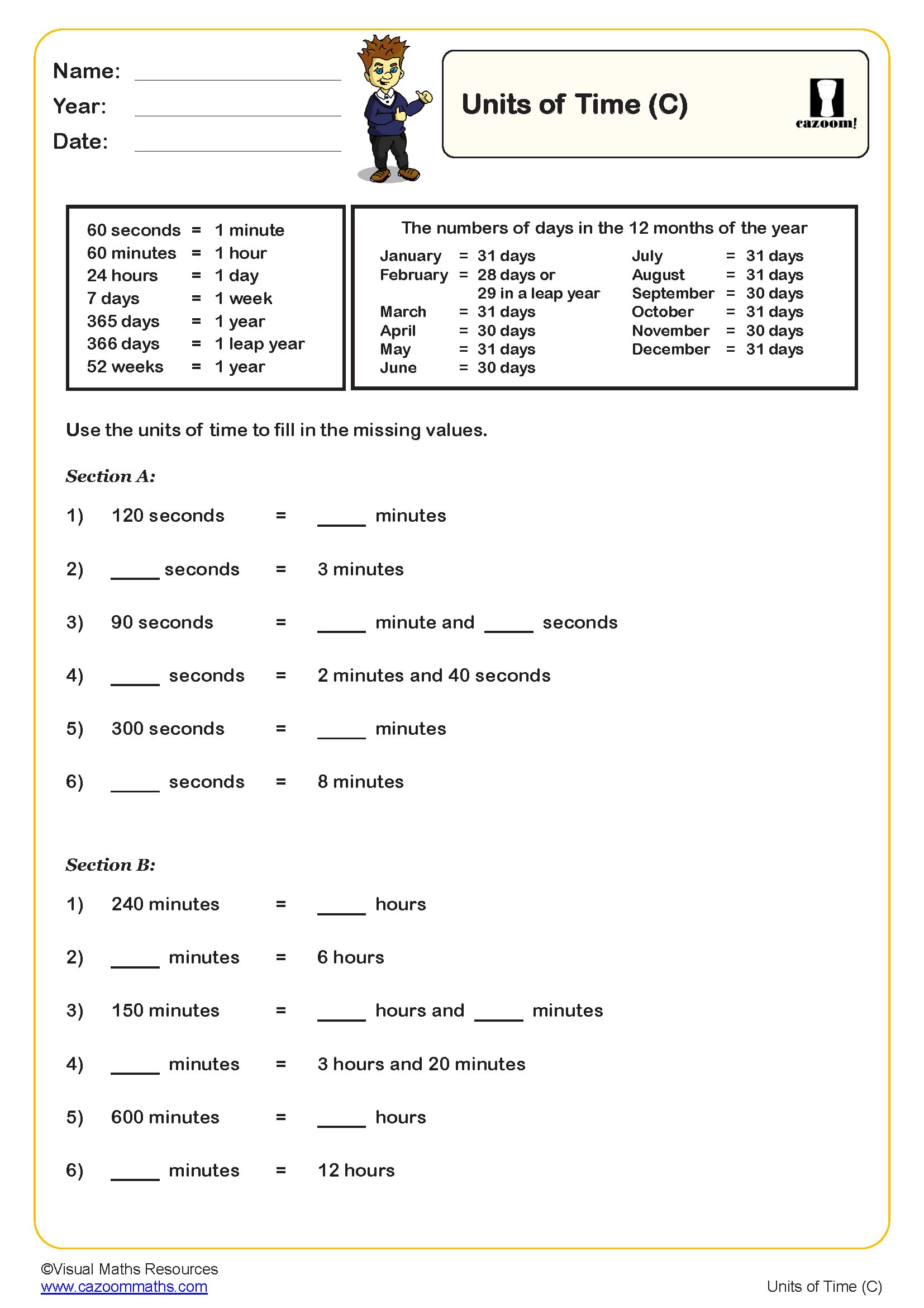Units of Time (C) Worksheet Key Stage 2 PDF Measurement Worksheets
