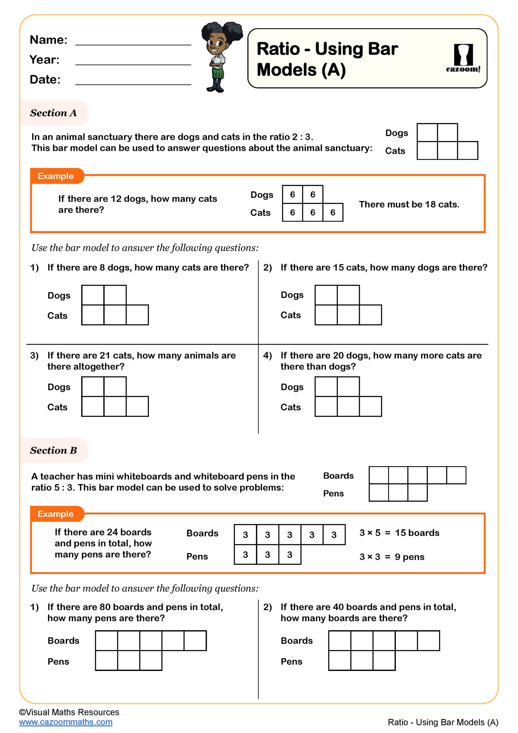 Ratio Using Bar Models (A) Worksheet Fun and Engaging Year 6 PDF