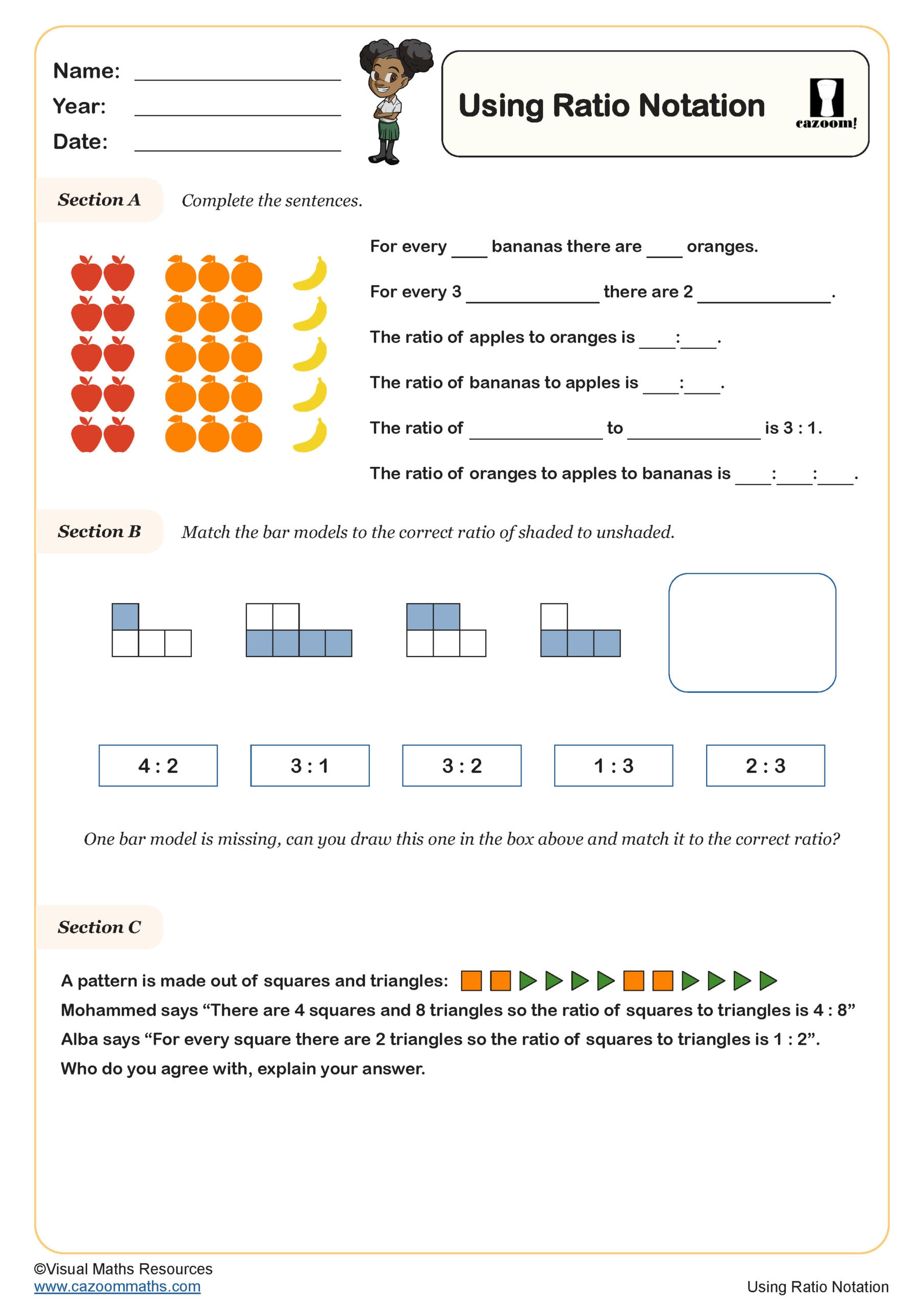 Using Ratio Notation Worksheet Key Stage 2 PDF Number Worksheets