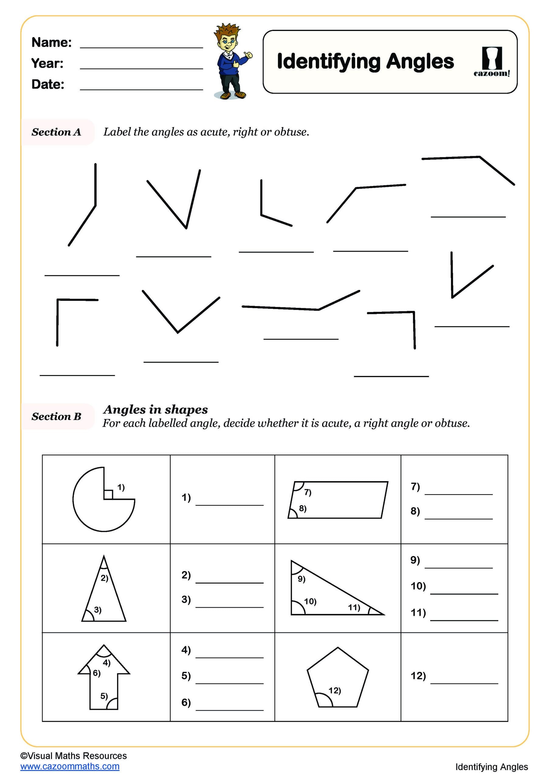Identifying Angles Worksheet Key Stage 2 PDF Geometry Worksheets