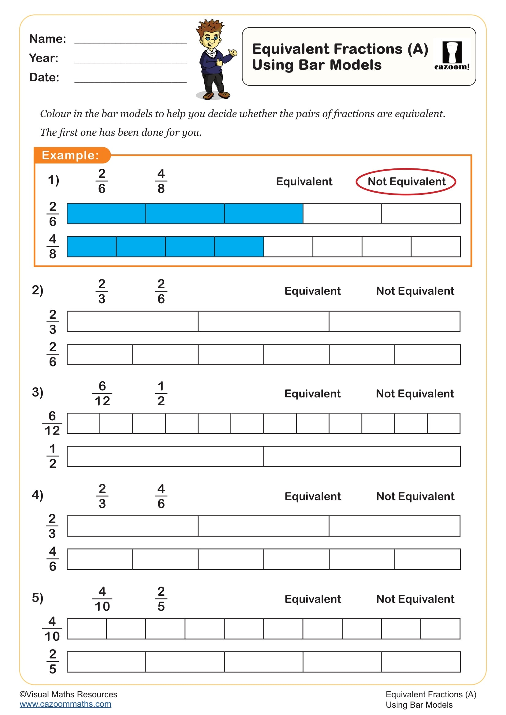 Equivalent Fractions (A) Printable Key Stage 2 Fractions Worksheet