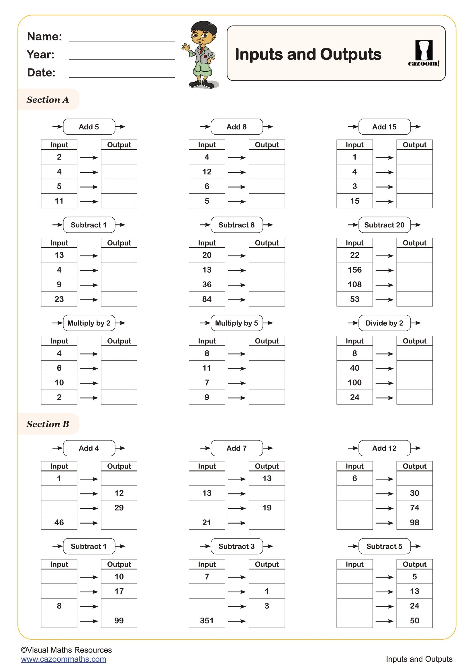 Inputs and Outputs Worksheet Fun and Engaging Year 6 Algebra Worksheet Inputs and Outputs Worksheet Fun and Engaging Year 6 Algebra Worksheet