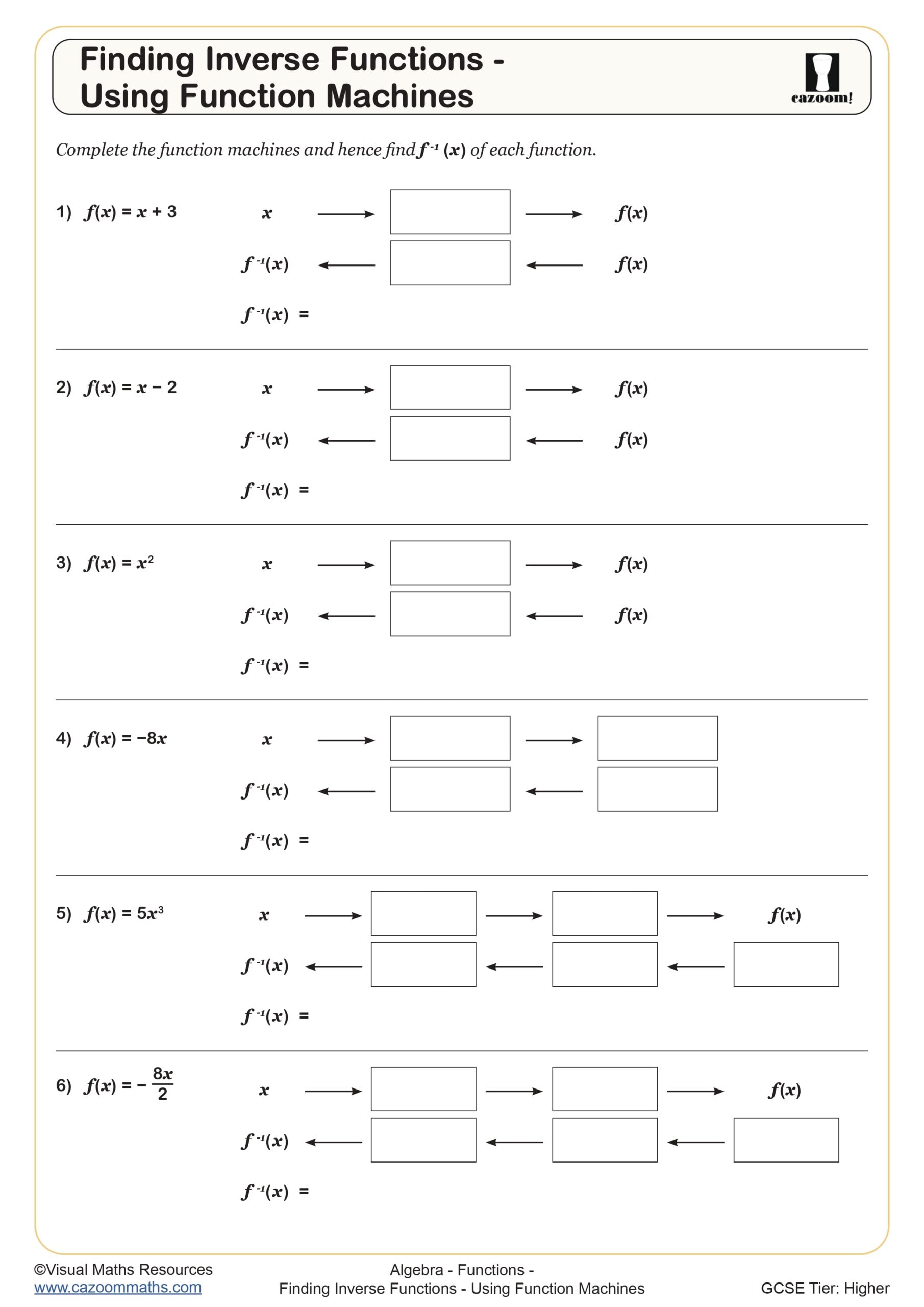 Finding Inverse Functions - Using Function Machines Worksheet | Fun and