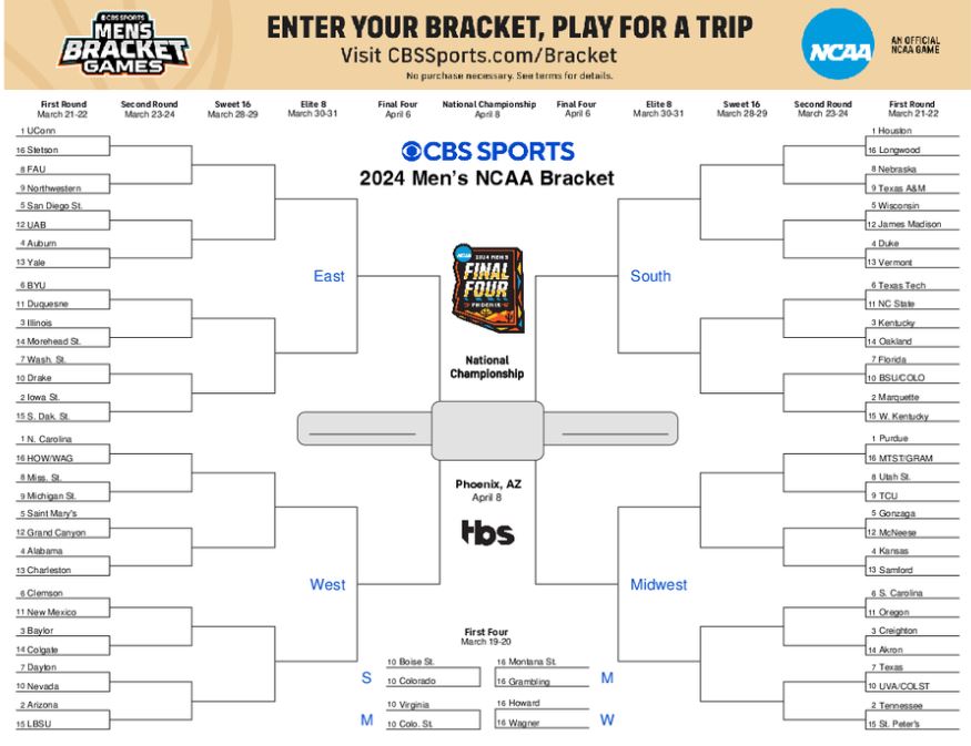 2024 NCAA Tournament bracket download