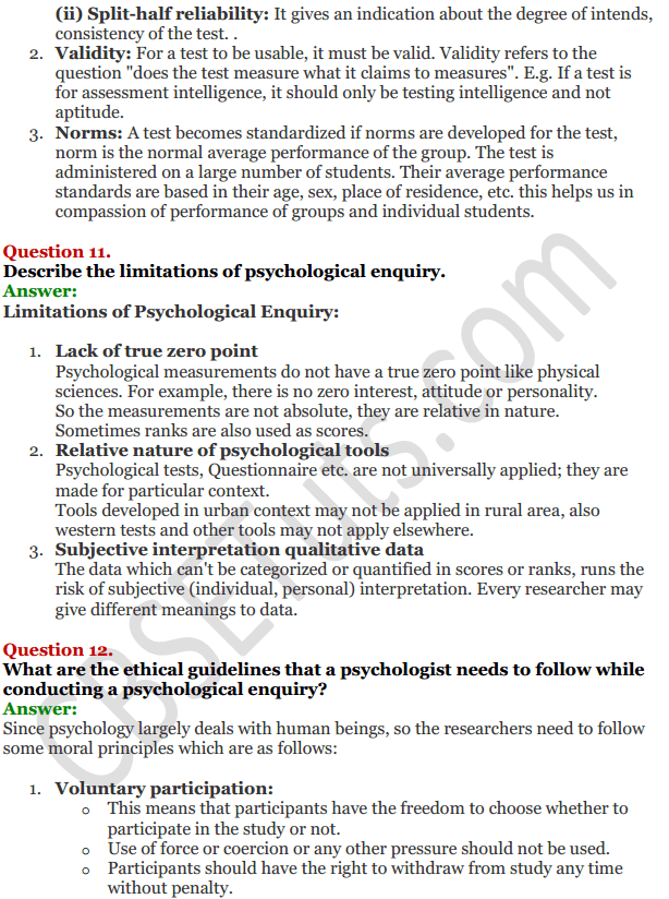 NCERT Solutions for Class 11 Psychology Chapter 2 Methods of Enquiry in Psycholo 