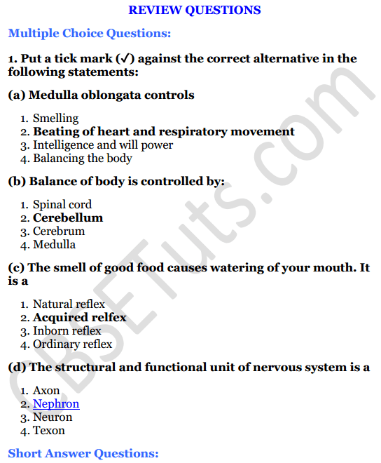 Selina Concise Biology Class 8 ICSE Solutions Chapter 7 Nervous System
