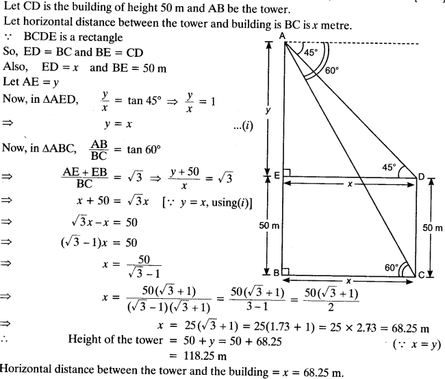 Some Applications of Trigonometry Class 10 Maths CBSE Important Questions With Solutions 5