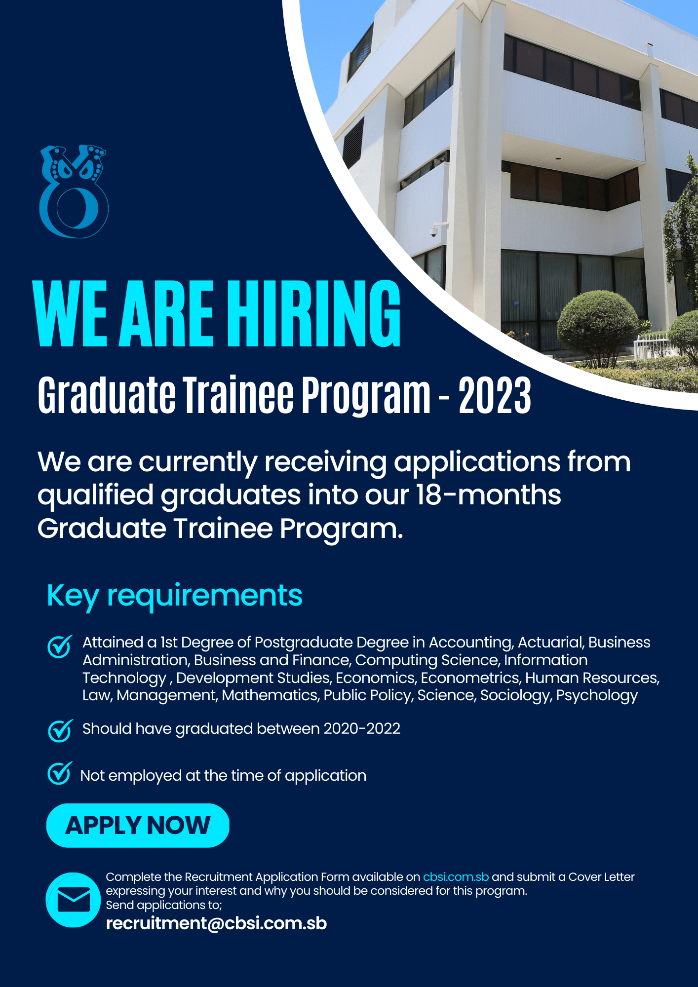 CBSI Graduate Trainee Program 2023 Advert Central Bank of Solomon