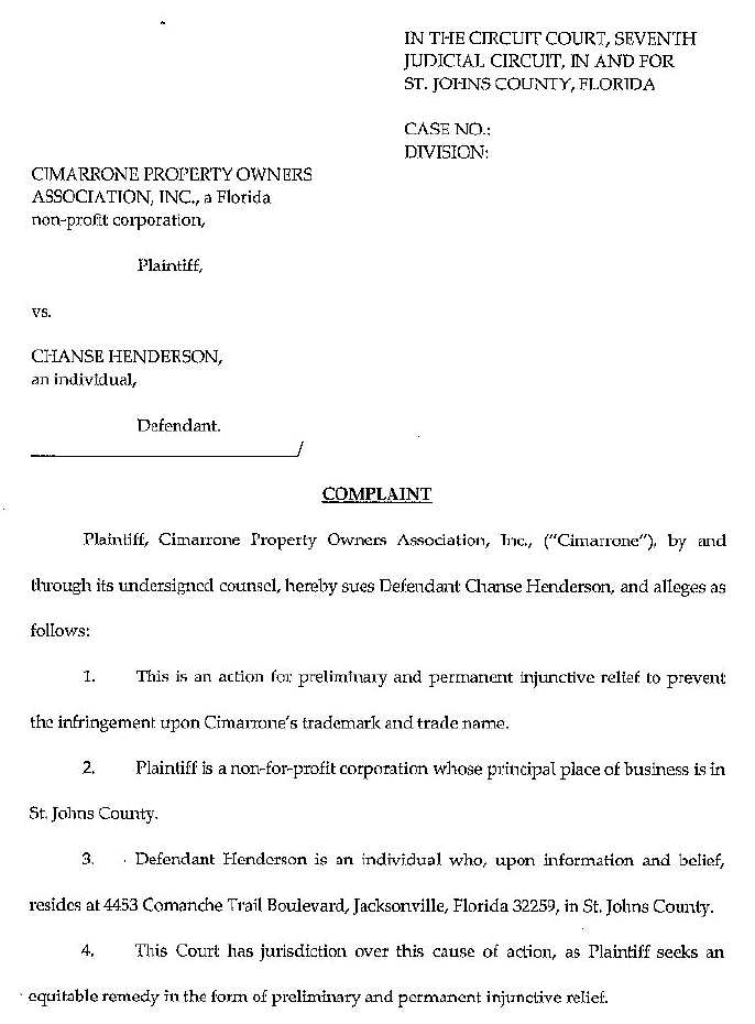 Lawsuit CIMARRONE PROPERTY OWNERS ASSOCIATION UNOFFICIAL WEBSITE!