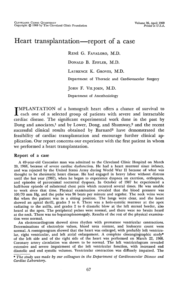 Heart transplantation—report of a case Cleveland Clinic Journal of