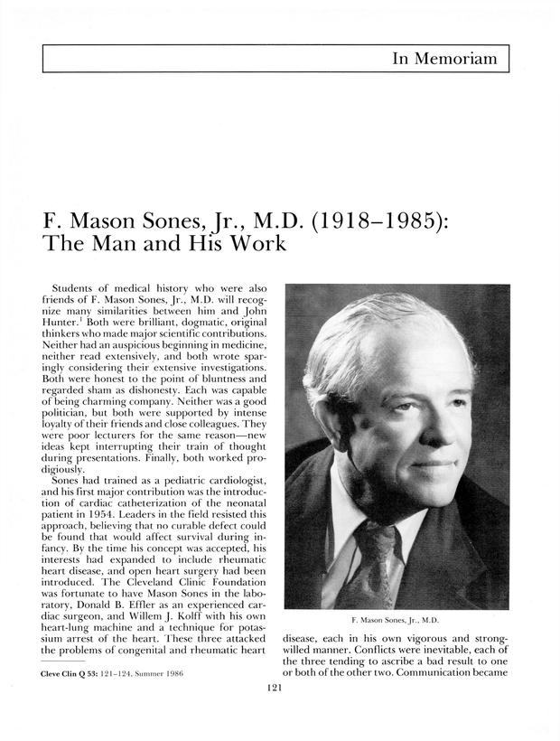 F. Mason Sones, Jr., M.D. (19181985) The Man and His Work Cleveland