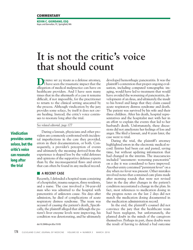 It is not the critic’s voice that should count Cleveland Clinic