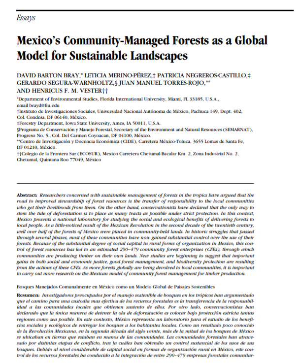 Mexico´s CommunityManaged Forests as a Global Model for Sustainable