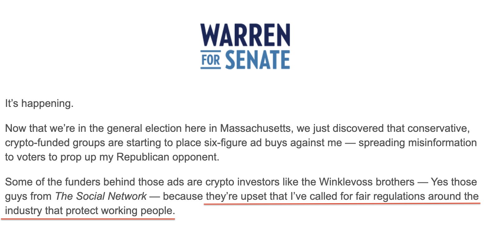 Sen. Elizabeth Warren Accuses Crypto PACs of Funding Ad Blitz, Calls