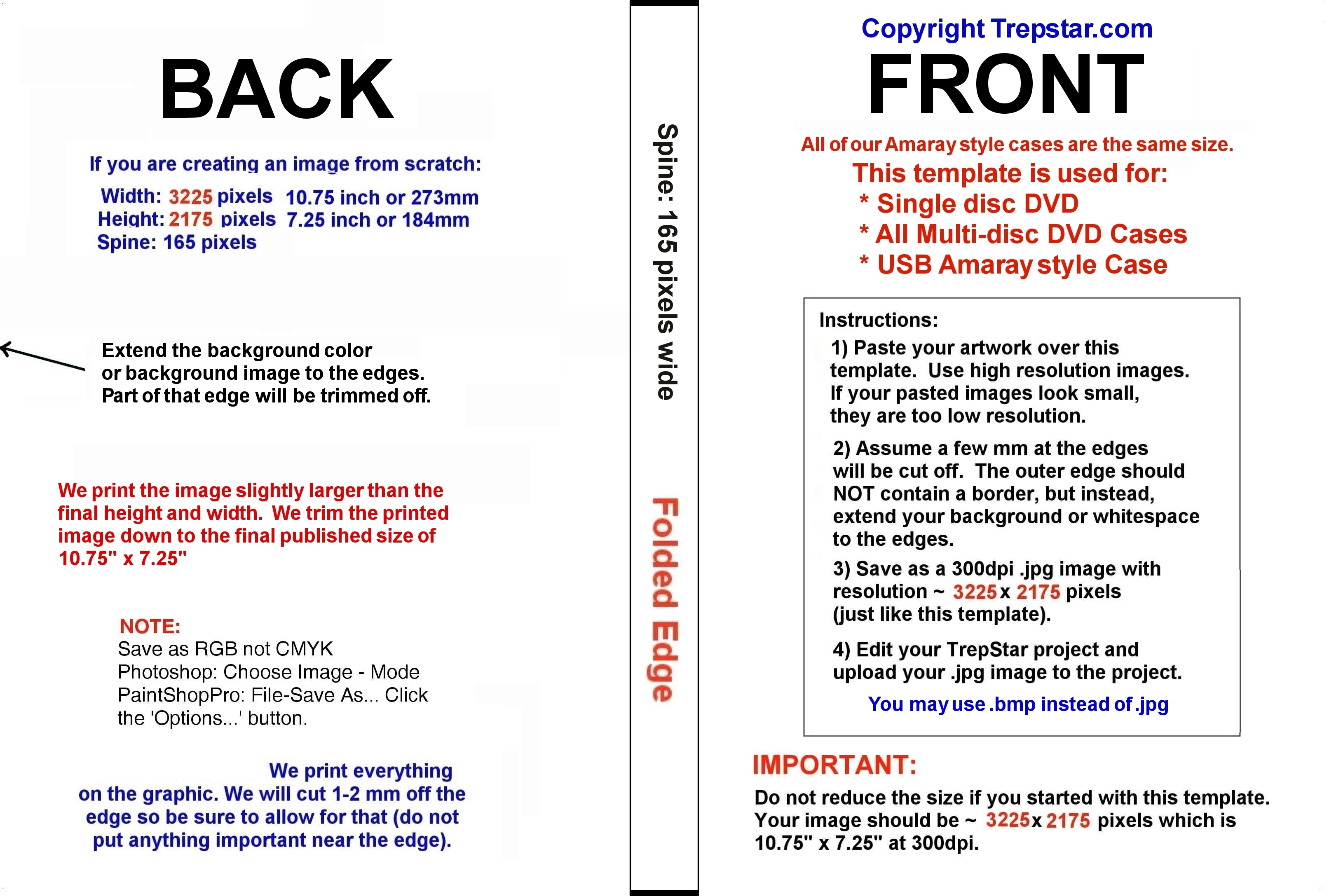TrepStar Artwork templates with dimensions for cd/dvd disc, cd case