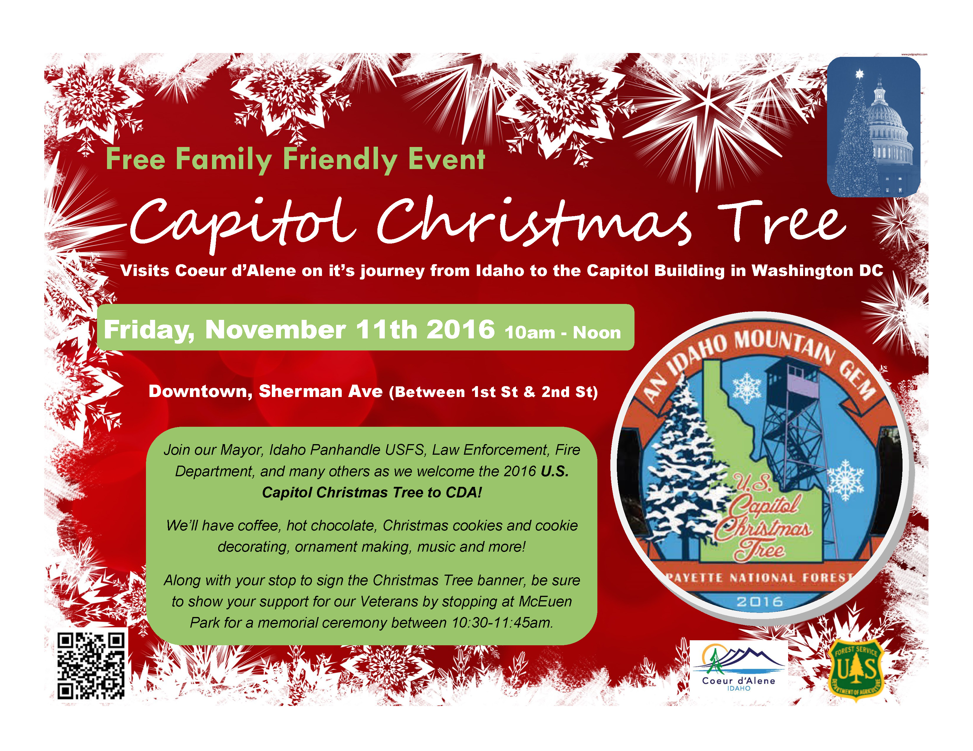 City of Coeur d'Alene U.S. Capitol Christmas Tree to visit Coeur d’Alene during 2016 Tour