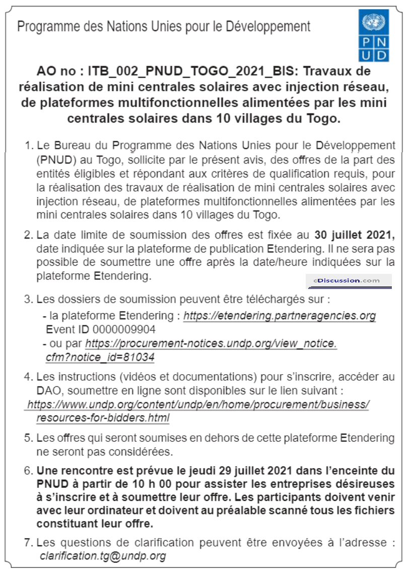 Emploi et acquisitions x Programme des Nations unies pour le.