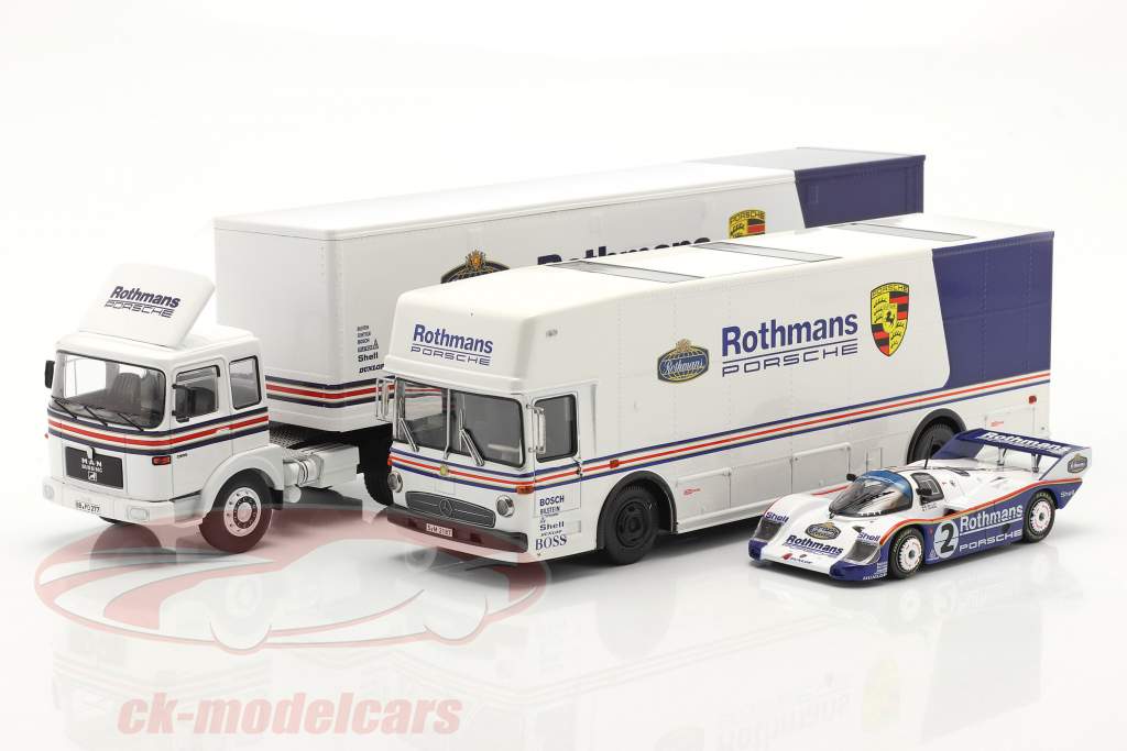 Set of three Porsche racing transporters in 143