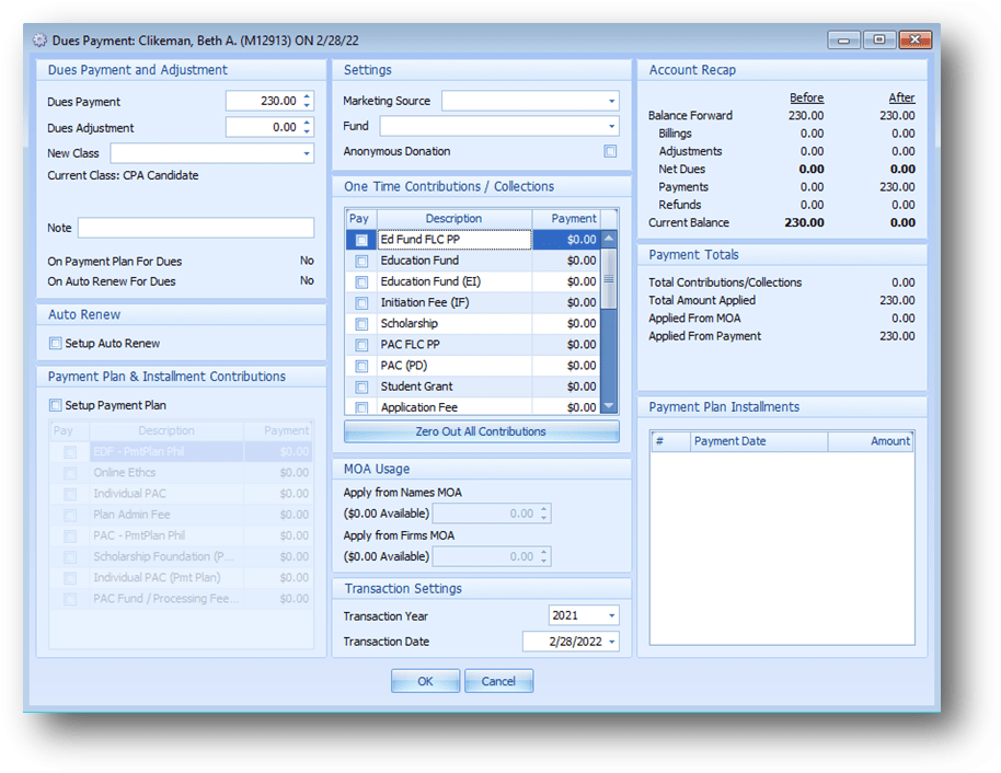 Dues Payment Payment Plan