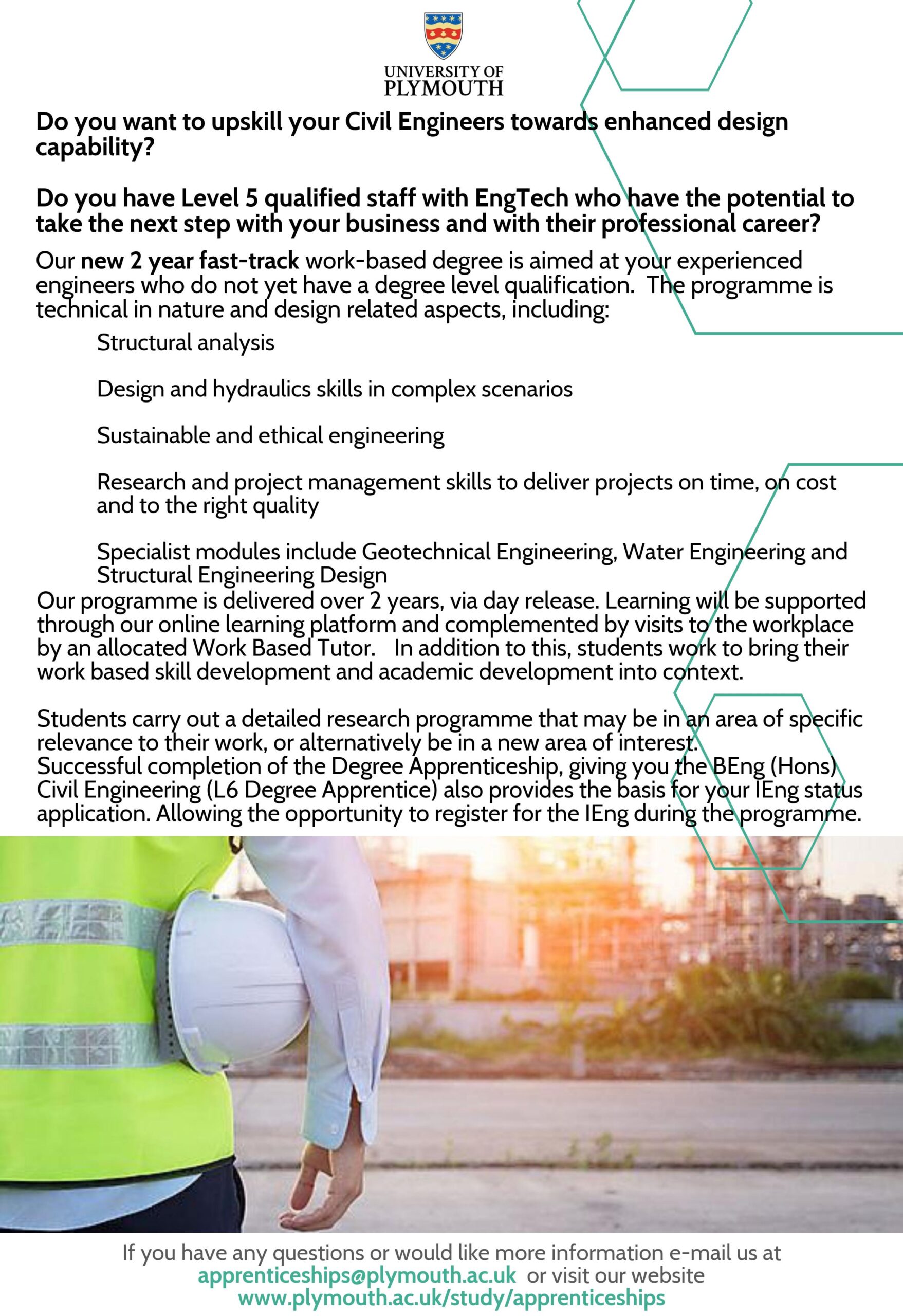 UoP Civil Engineering Level 6 Degree Apprenticeship Flyer CECA