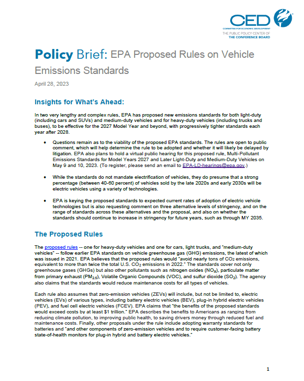 Policy Brief EPA Proposed Rules on Vehicle Emissions Standards