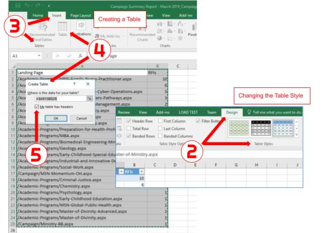 How to Convert Data in Excel Into a Table | Cedarville University