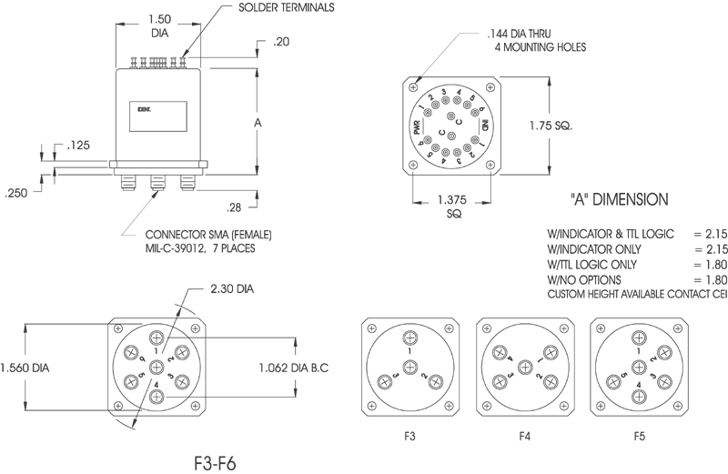 SP4T RF Coaxial Miniature Switch. Normally Open