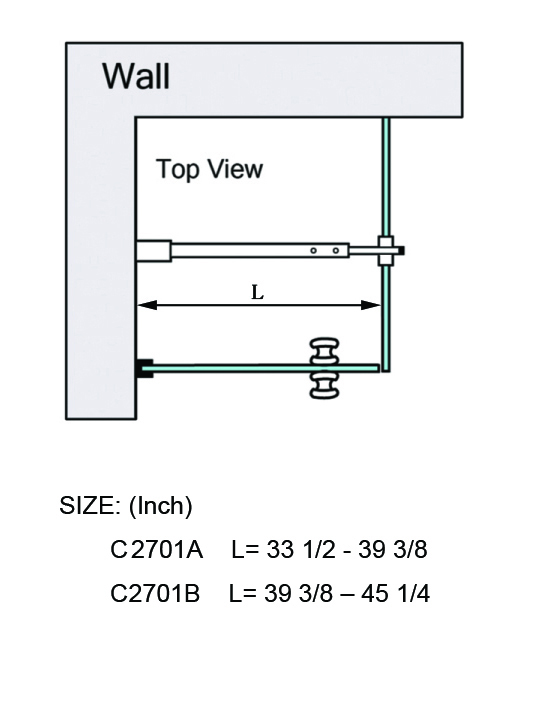 C2701, FRAMELESS SHOWER DOOR ROUND FIXED PANEL WALL TO GLASS SUPPORT BAR